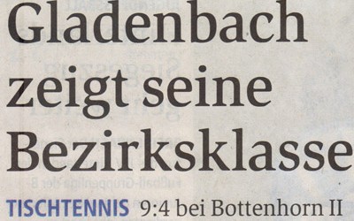 Tischtennis: Gladenbach siegt in Bottenhorn