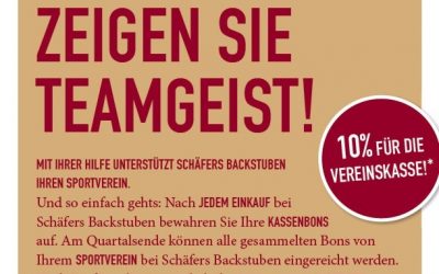 10% des Einkaufswerts für den Verein. Kassenbons von Schäfers Backstuben sammeln und den TVG unterstützen